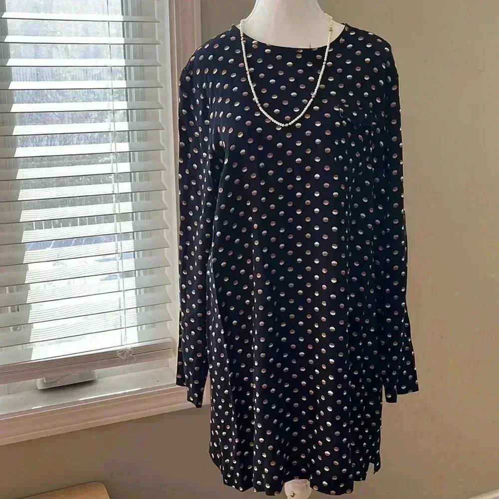 [UK42/US10]NiceThings By Paloma.S Blue Polk Dot L/S PullOver Tunic Shift Blouse
